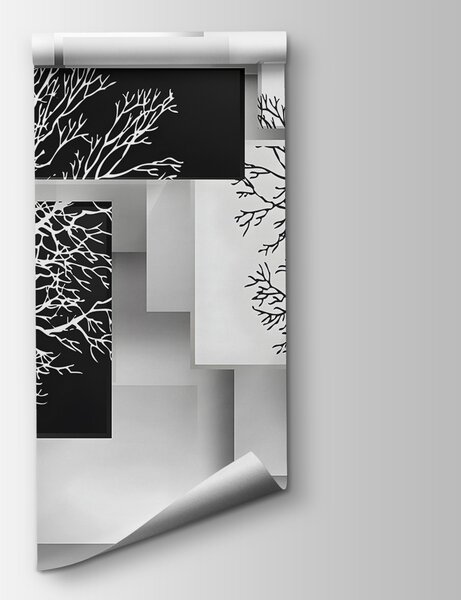Carta da parati Gruppo di quadrati in bianco e nero con alberi, Carta da parati 3d figure, Carta da parati popolare, u09369 - Tapeko.it