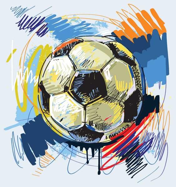 Carta da parati Pallone da calcio con scarabocchi colorati, Carta da parati design, Carta da parati popolare, u09517 - Tapeko.it