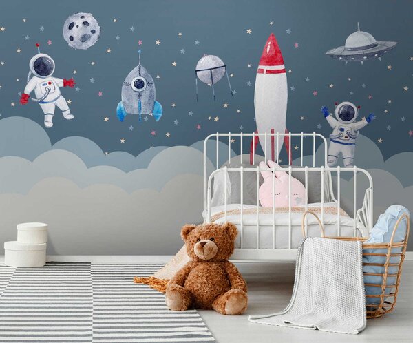 Carta da parati Navette spaziali e razzi in cielo, Carta da parati per Bambini, Carta da parati popolare, u09813 - Tapeko.it