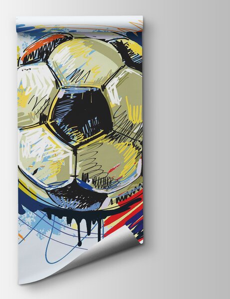 Carta da parati Pallone da calcio con scarabocchi colorati, Carta da parati design, Carta da parati popolare, u09517 - Tapeko.it