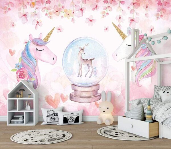 Carta da parati Unicorni e una palla di neve, Carta da parati per Bambini, Carta da parati popolare, u10707 - Tapeko.it