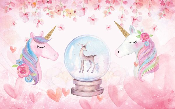 Carta da parati Unicorni e una palla di neve, Carta da parati per Bambini, Carta da parati popolare, u10707 - Tapeko.it