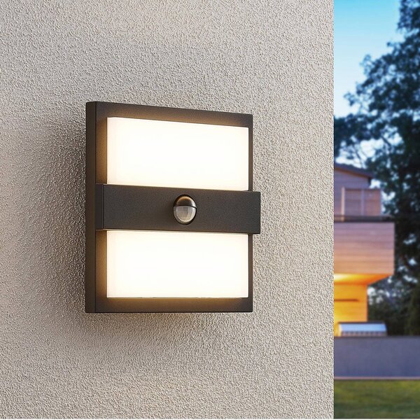 Lucande Applique da esterni LED Gylfi, 20 cm, nero, sensore Gylfi, Nero, Alluminio, Moderno