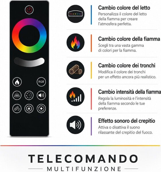 Divina Fire Camino Elettrico da Incasso a Parete Frontale L 150 LED RGB APP DETROIT150 - DFLED150