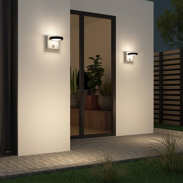 Lucande Applique da esterni LED Belna, cemento, sensore, IP54 Belna, Nero, Alluminio, Moderno