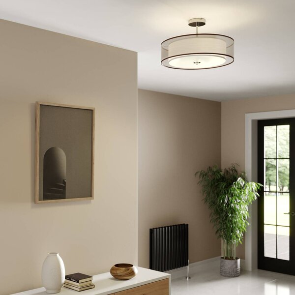 Plafoniera soffitto Pikka Lindby, dimmerabile, Marrone / Ruggine, Soggiorno / Sala da pranzo, Tessuto / Stoffa / Seta, Moderno, Plafoniera