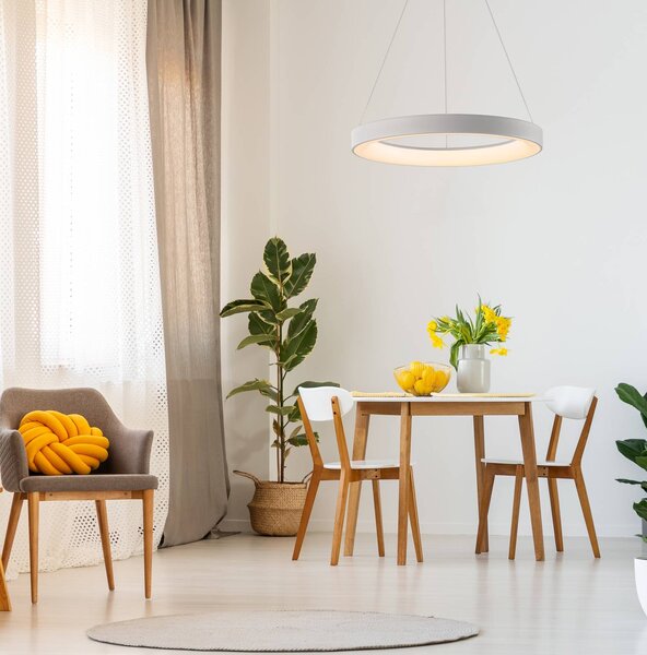 Mantra Iluminación Lampada a sospensione LED Niseko II, telecomando, Ø 38 cm, bianco dimmerabile, Bianco / Opale, Soggiorno / Sala da pranzo, Metallo, Moderno
