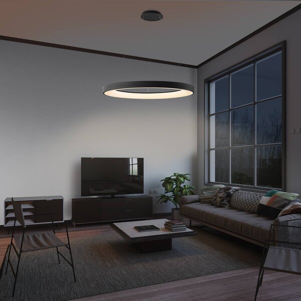 Mantra Iluminación Lampada a sospensione Niseko II, telecomando, Ø 50 cm, nero dimmerabile, Nero, Soggiorno / Sala da pranzo, Metallo, Moderno