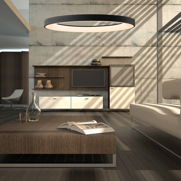 Mantra Iluminación Lampada a sospensione Niseko II, telecomando, Ø 65 cm, nero dimmerabile, Nero, Soggiorno / Sala da pranzo, Metallo, Moderno