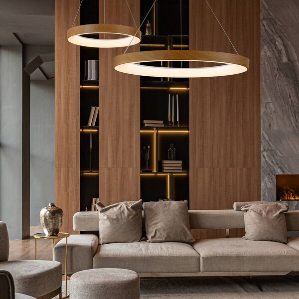 Mantra Iluminación Lampada a sospensione LED Niseko II, telecomando, Ø 65 cm color legno dimmerabile, Legno chiaro, Soggiorno / Sala da pranzo, Metallo, Moderno