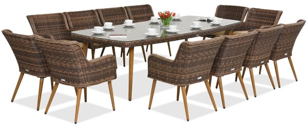 Esclusivo set da pranzo con grande tavolo Cordoba per 12 persone Garden Point marrone