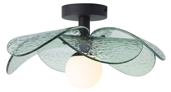 Plafoniera di Design Nera con Vetro Verde a Coste - Kemner