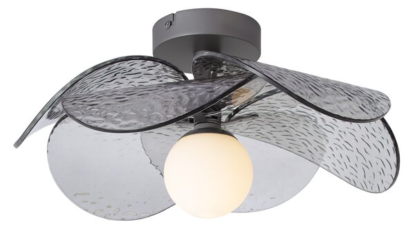 Plafoniera di design argento con vetro fumé a coste - Kemner