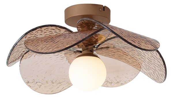 Plafoniera di design bronzo scuro con vetro ambrato a coste - Kemner