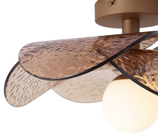 Plafoniera di design bronzo scuro con vetro ambrato a coste - Kemner