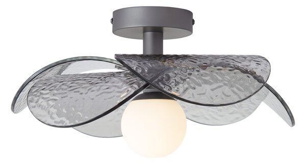 Plafoniera di design argento con vetro fumé a coste - Kemner