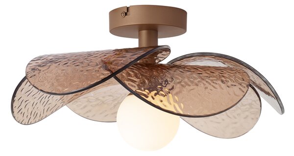 Plafoniera di design bronzo scuro con vetro ambrato a coste - Kemner