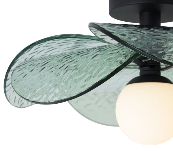 Plafoniera di Design Nera con Vetro Verde a Coste - Kemner