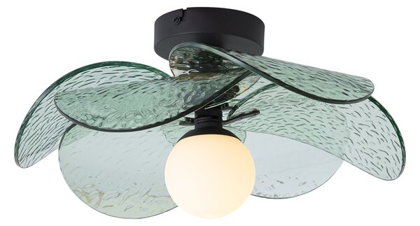 Plafoniera di Design Nera con Vetro Verde a Coste - Kemner