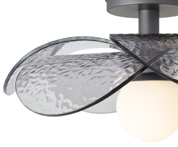 Plafoniera di design argento con vetro fumé a coste - Kemner