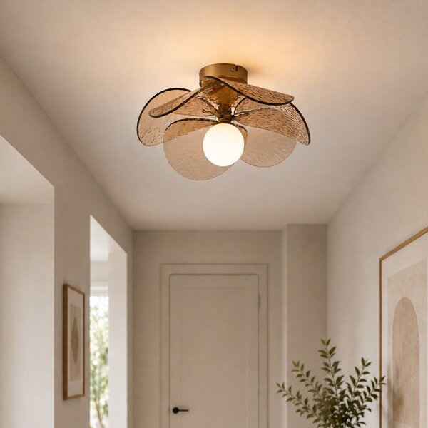 Plafoniera di design bronzo scuro con vetro ambrato a coste - Kemner