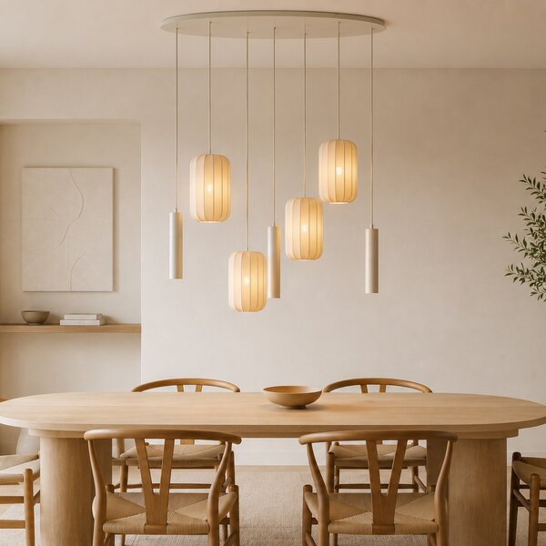 Lampada a Sospensione Japandi Beige 7 Luci - Pluni Tuba