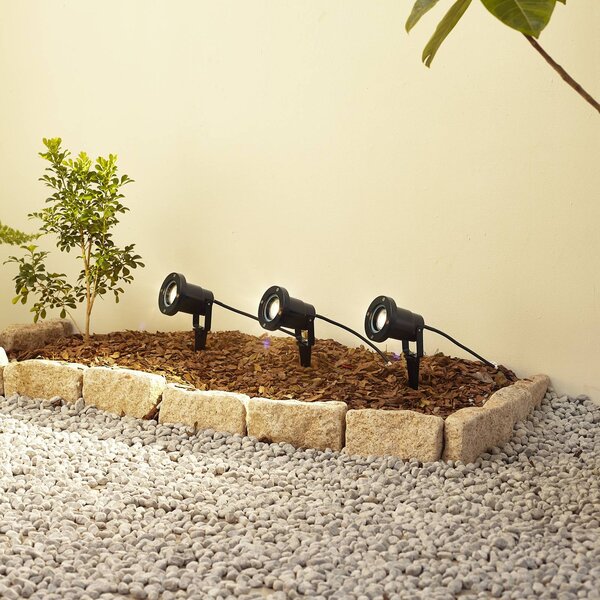 Lindby lampada con picchetto Thorgal, Ø 9,8 cm, nero, set da 3 Thorgal Lindby, dimmerabile, Nero, Plastica, Moderno