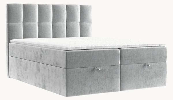 Letto boxspring in ciniglia fatto a mano con contenitore Essence, H4