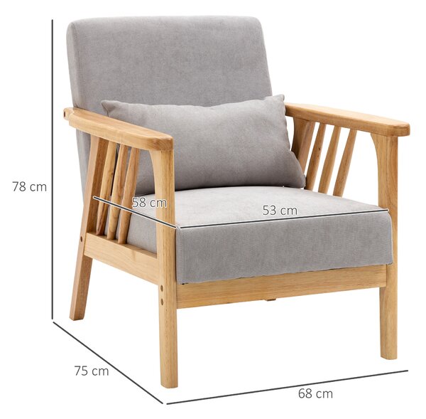 HOMCOM Poltrona Moderna con Cuscino, Sedia Rivestimento Vellutato e Struttura in Legno, 68x75x78cm, Grigio | Aosom Italy