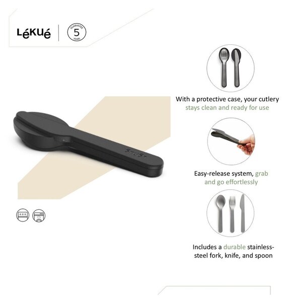 Set di posate da viaggio nero/argentato in acciaio inox 3 pz To Go – Lékué