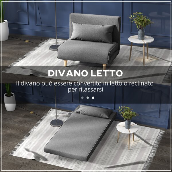 HOMCOM Poltrona Letto 3 in 1 con Schienale Reclinabile su 6 Posizioni in Tessuto, 94x78x80 cm, Grigio | Aosom Italy