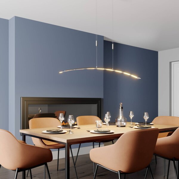 Lindby Lampada LED a sospensione Manon, regolabile in altezza, grigio, metallo Manon Lindby, dimmerabile, Alluminio / Grigio / Zincato, Soggiorno / Sala da pranzo, Vetro, Moderno
