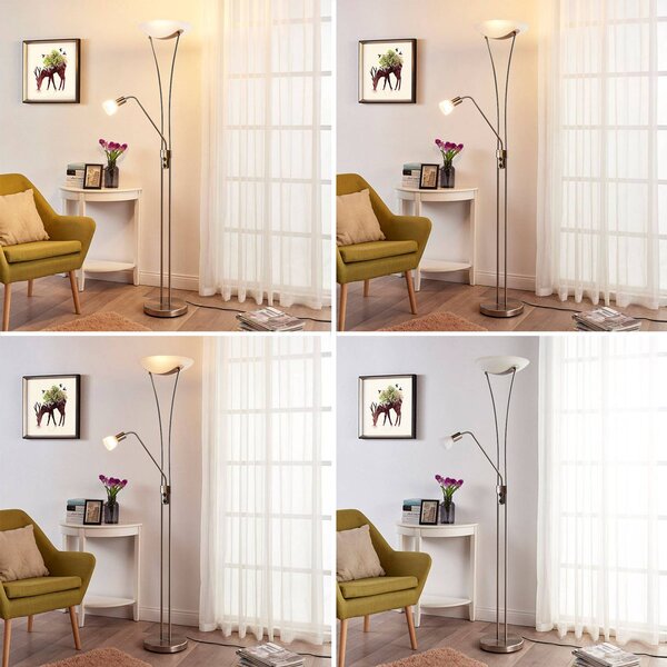 Lampada da terra con luce lettura Felicia Lindby, Alluminio / Grigio / Zincato, Soggiorno / Sala da pranzo, Metallo, Moderno, Lampada da terra