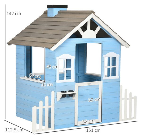 Outsunny Casetta per Bambini in Legno da Esterno, Età 3-7 Anni, 151x112.5x142cm, Blu|Aosom