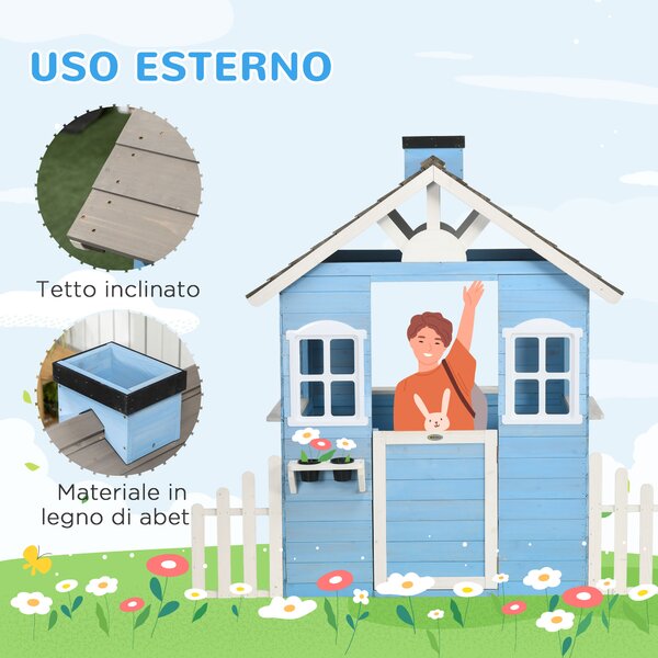 Outsunny Casetta per Bambini in Legno da Esterno, Età 3-7 Anni, 151x112.5x142cm, Blu|Aosom