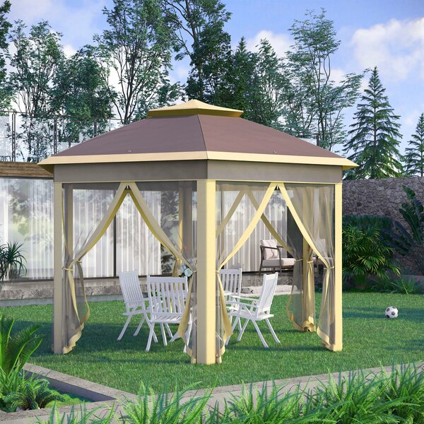 Outsunny Gazebo Pieghevole da Giardino con Zanzariera e Doppio Tetto 405x340x285 cm, Beige|Aosom