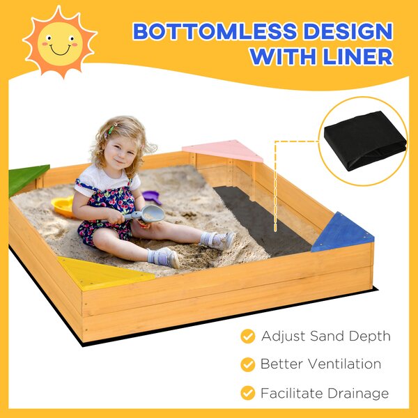 Outsunny Sabbiera per Bambini in Legno con Panca e Tettuccio Parasole Regolabile, 120x120x120cm, Colore Legno e Blu | Italy