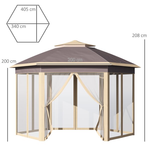 Outsunny Gazebo Pieghevole da Giardino con Zanzariera e Doppio Tetto 405x340x285 cm, Beige|Aosom