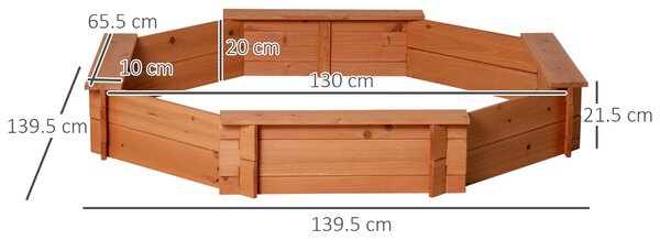 Outsunny Sabbiera per Bambini in Legno Ottagonale con Sedili e Copertura, Gioco da Giardino per Bambini 3-8 Anni, 139.5x139.5x21.5cm|Aosom