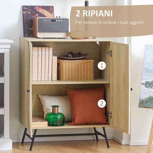 HOMCOM Credenza in Stile Boho con 2 Ante in Legno e Rattan, 80x39x101.8cm Naturale|Aosom