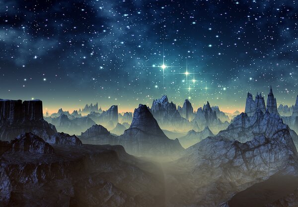 Carta da parati Catena montuosa con stelle nel cielo, Carta da parati per Bambini, Carta da parati popolare, u22513 - Tapeko.it