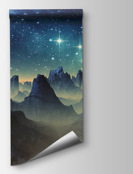 Carta da parati Catena montuosa con stelle nel cielo, Carta da parati per Bambini, Carta da parati popolare, u22513 - Tapeko.it
