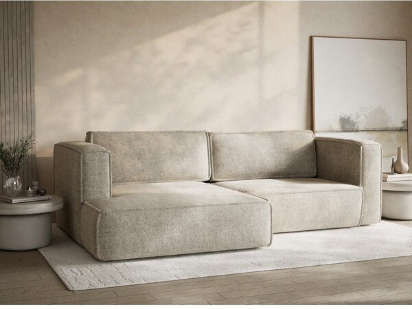 Divano angolare beige allungabile/con contenitore (con penisola a sinistra/con chaise lounge) con rivestimento in ciniglia Velto – Maison de Rêve