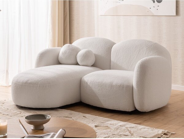 Divano angolare color crema (con penisola a sinistra/con chaise lounge) con rivestimento in bouclé Orbit – Ropez