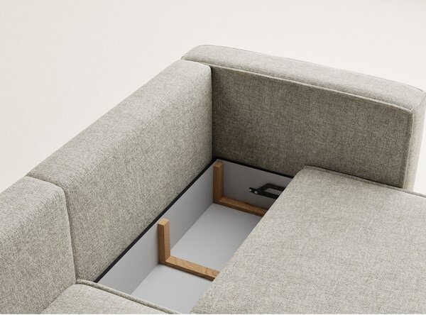 Divano angolare beige allungabile/con contenitore (con penisola a sinistra/con chaise lounge) con rivestimento in ciniglia Velto – Maison de Rêve