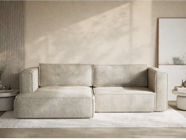 Divano angolare beige allungabile/con contenitore (con penisola a sinistra/con chaise lounge) con rivestimento in ciniglia Velto – Maison de Rêve