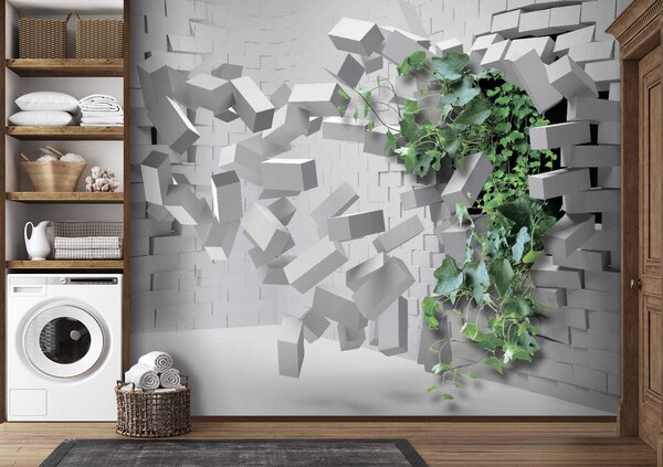 Carta da parati Pianta che sfonda un muro, Carta da parati 3d, Carta da parati popolare, u22697 - Tapeko.it