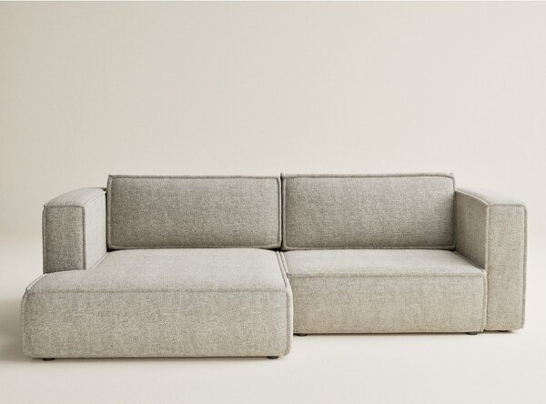 Divano angolare beige allungabile/con contenitore (con penisola a sinistra/con chaise lounge) con rivestimento in ciniglia Velto – Maison de Rêve