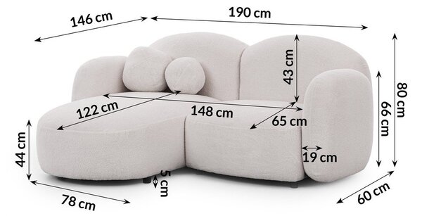 Divano angolare color crema (con penisola a sinistra/con chaise lounge) con rivestimento in bouclé Orbit – Ropez