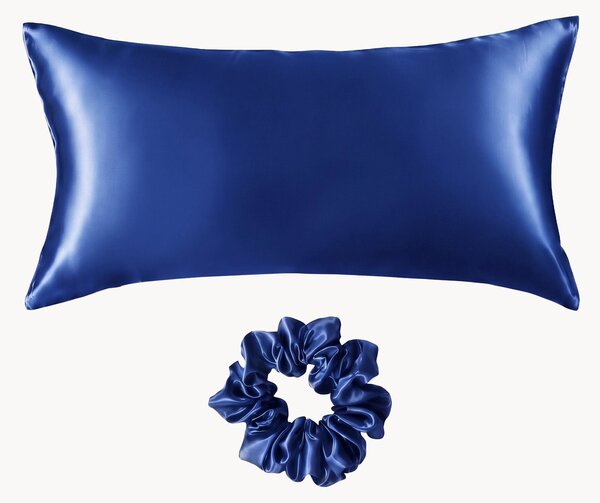 Set federa e scrunchie in raso di seta di gelso Lapis Lazuli, set da 2